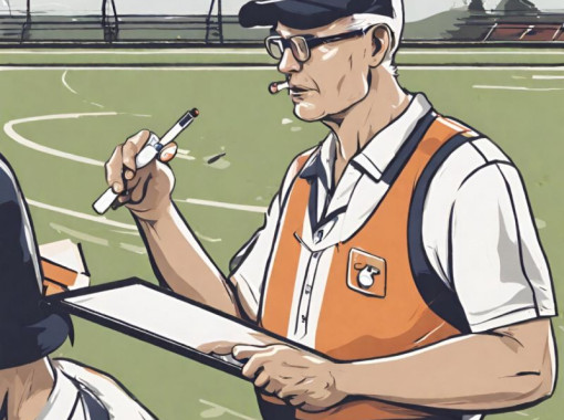 Drawing of a coach with clipboard and whistle